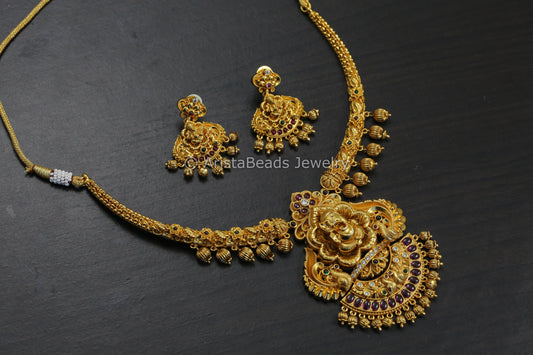 Gram Gold Nakshi Ganesha Hasli Necklace Set