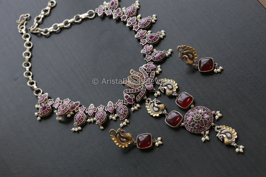 Jadau Look Oxidized Necklace Set - Ruby