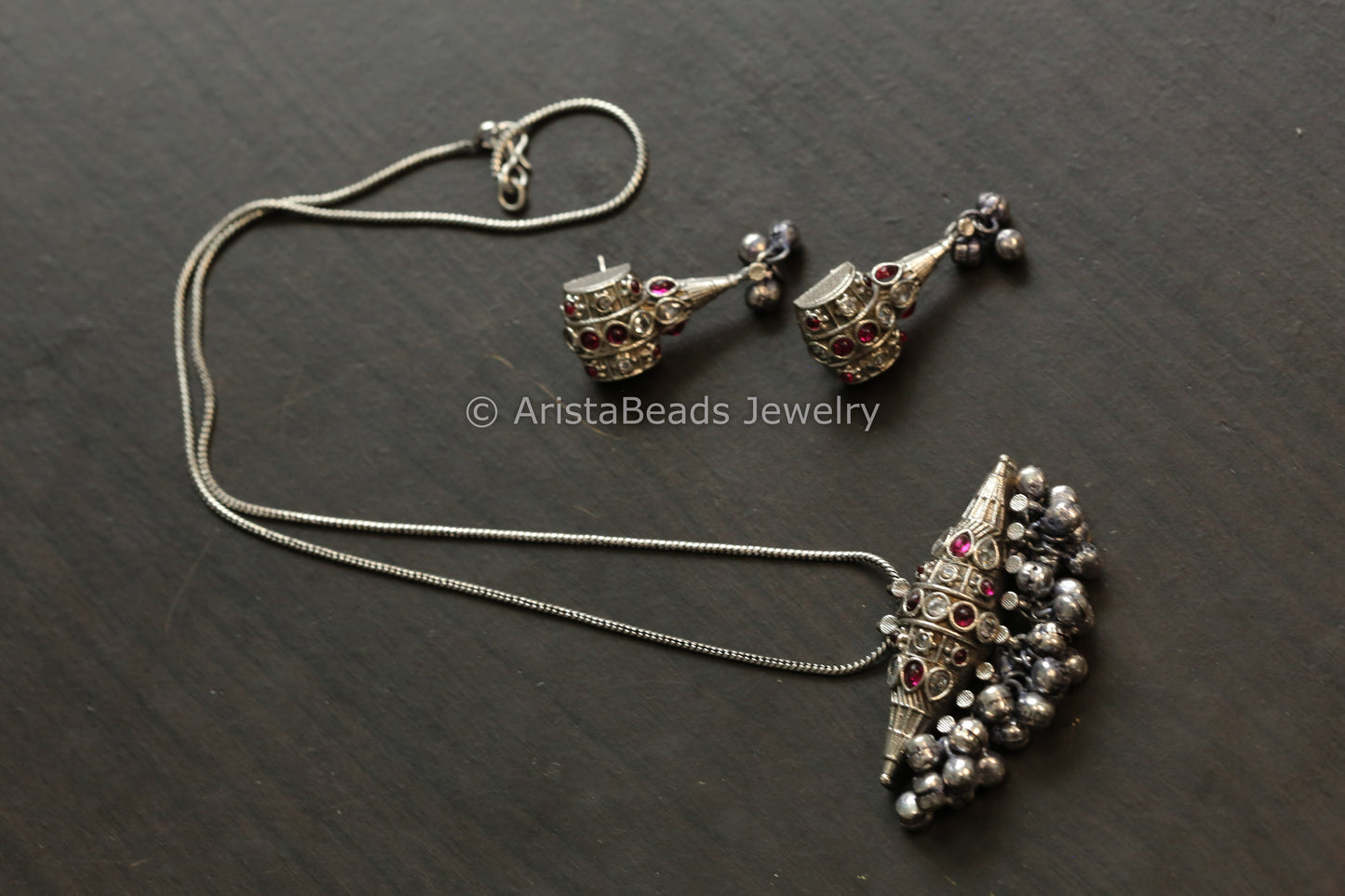 Oxidized Tabeez Necklace Set - Ruby Clear