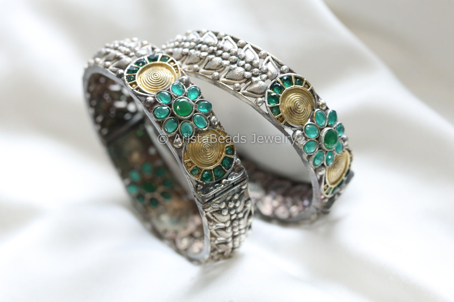 Silver Replica Bangle (Openable) - Green