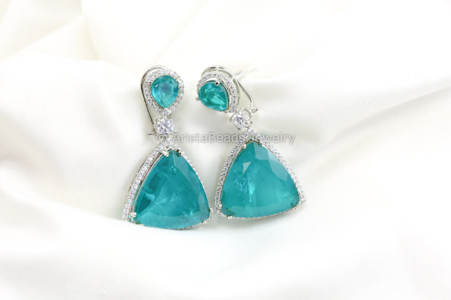 Aqua Blue Doublet & CZ Earrings