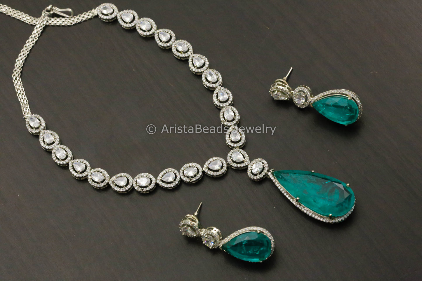 Aqua Doublet & CZ Necklace Set