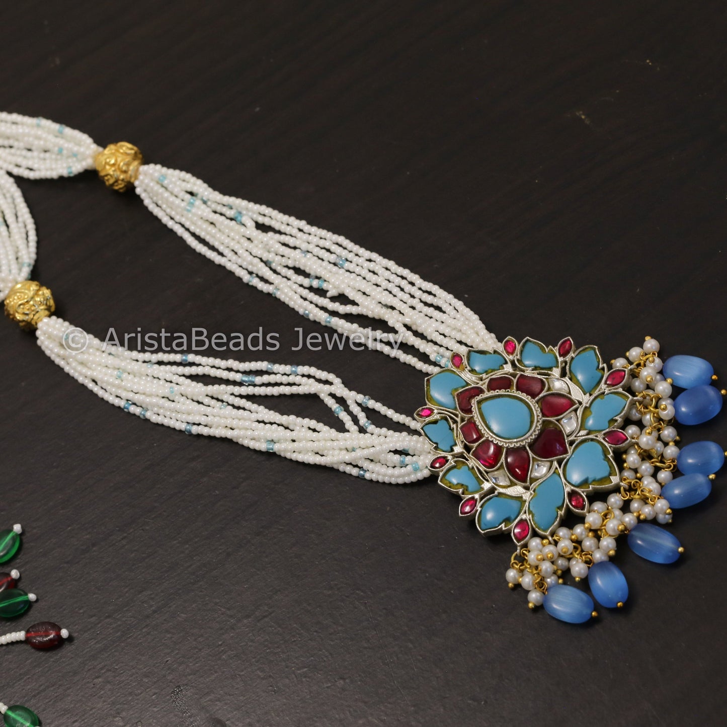 Jadau Turquoise Pendant Dual Tone Necklace