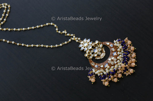 Handmade Pearl Chain Necklace With Enamel Pendant - Brown