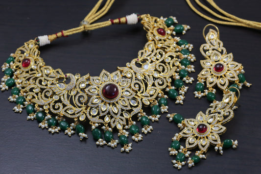 Gram Gold CZ Kundan Choker Necklace Set