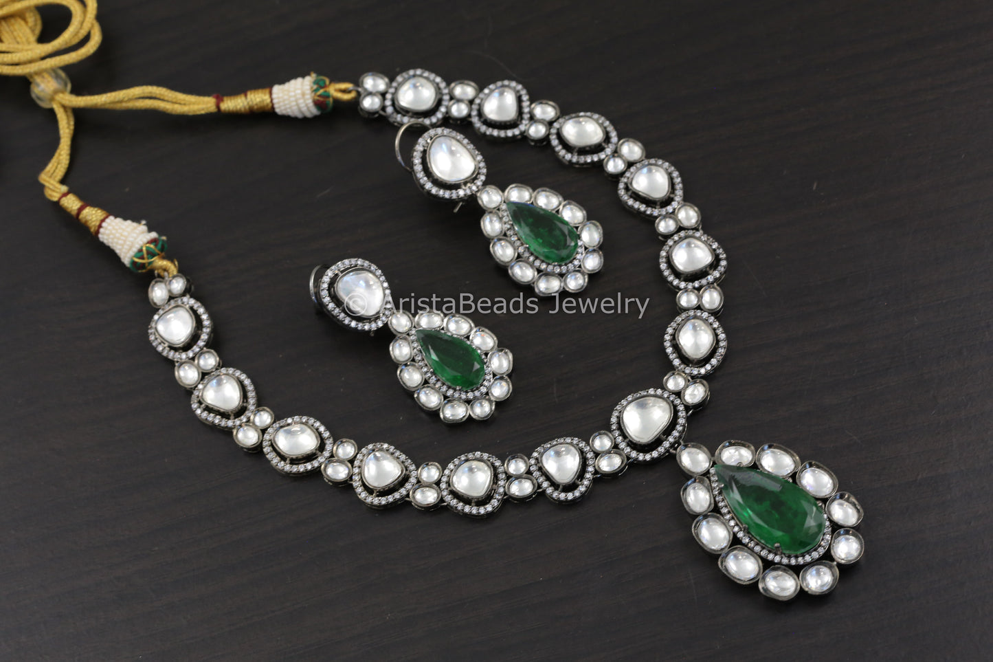 Emerald Doublet & Uncut Polki Necklace - Victorian