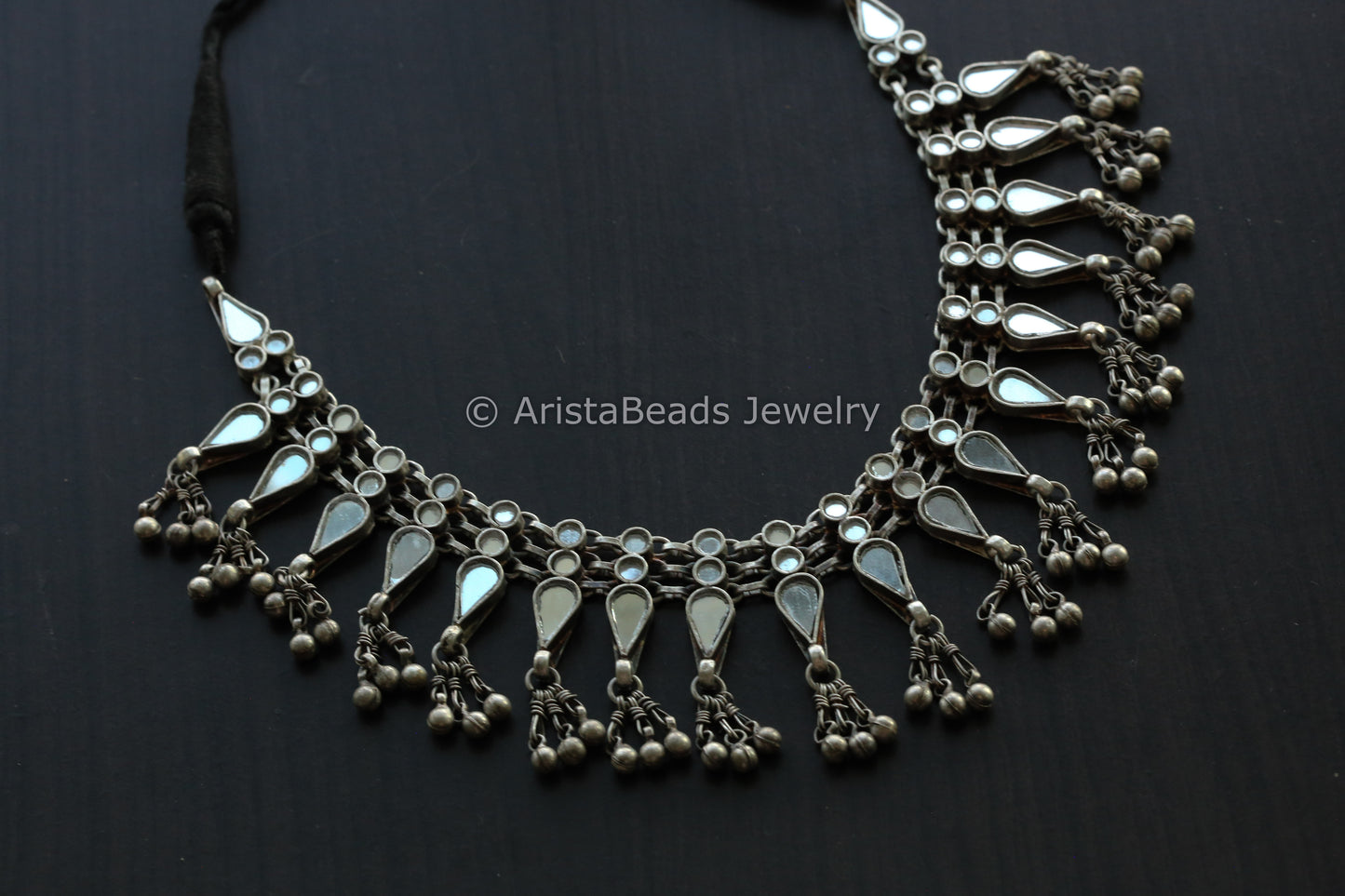Darpan Oxidized Real Glass Necklace- Clear