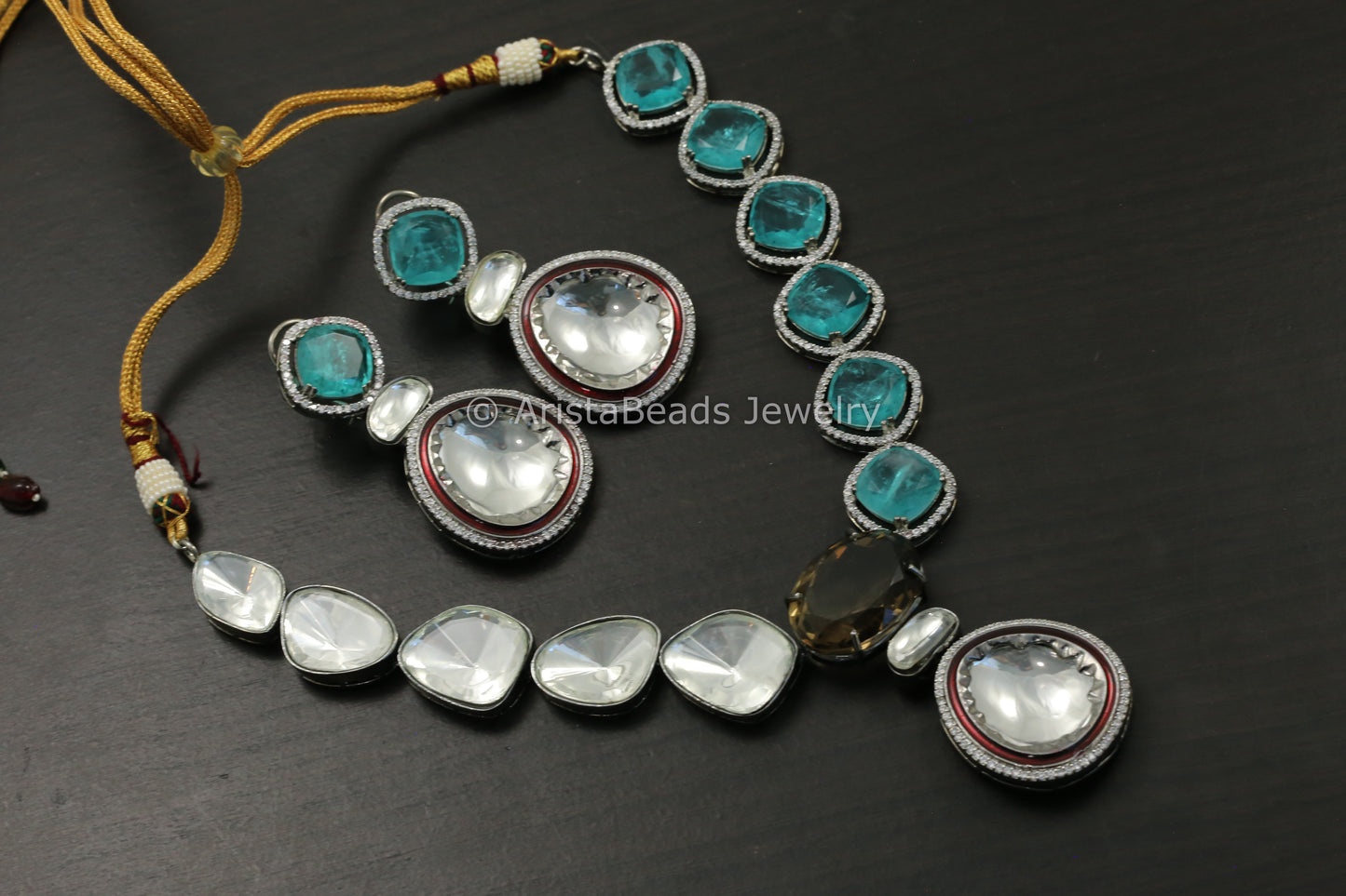 Aqua Blue Doublet Half & Half Necklace Set