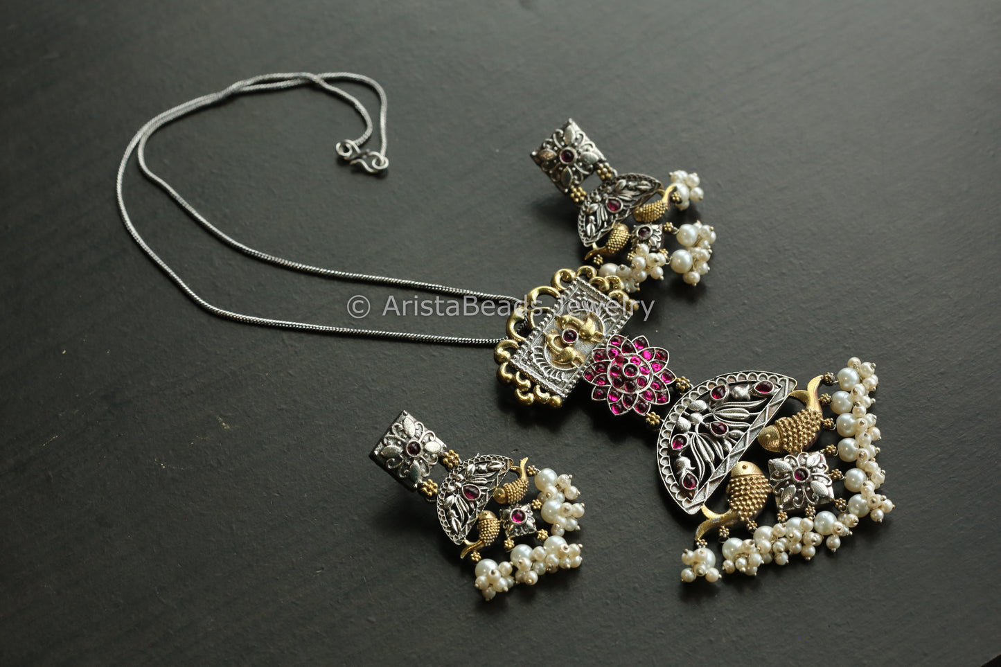 Dual Tone Fish Necklace - Ruby