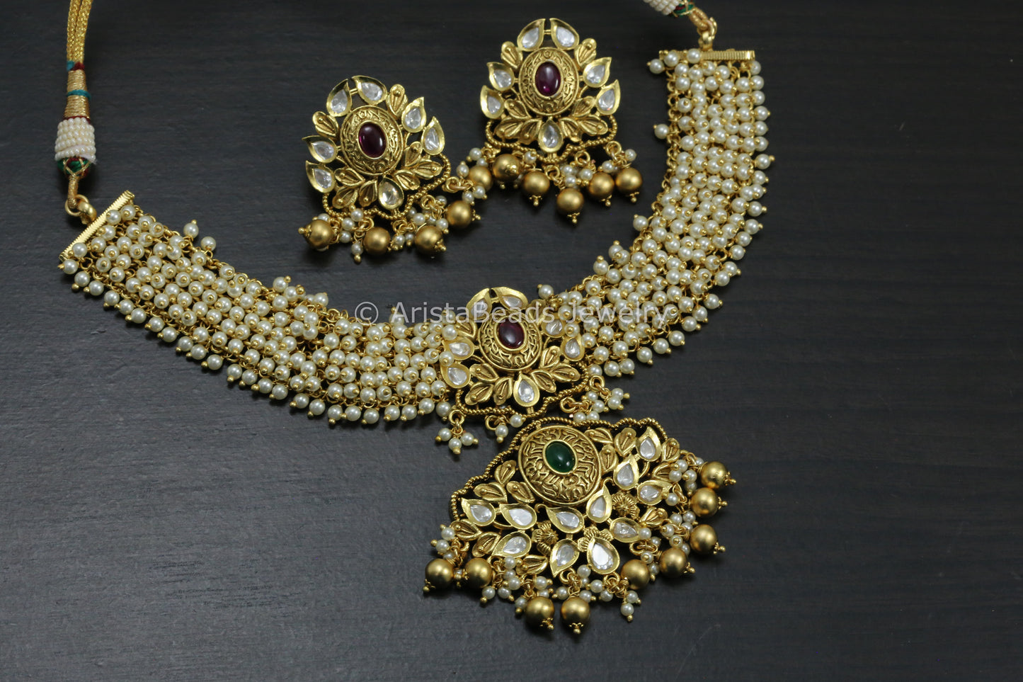 Kundan & Pearl Guttapusalu Necklace Set - Multi