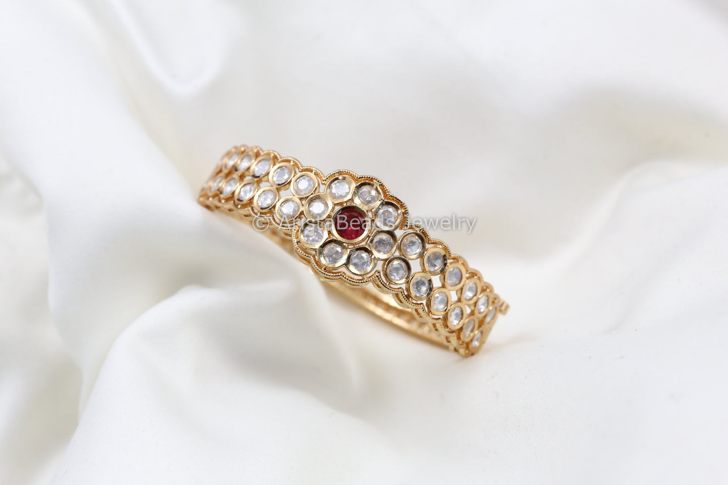 Premium Moissanite Polki Bracelet (Openable) - Red