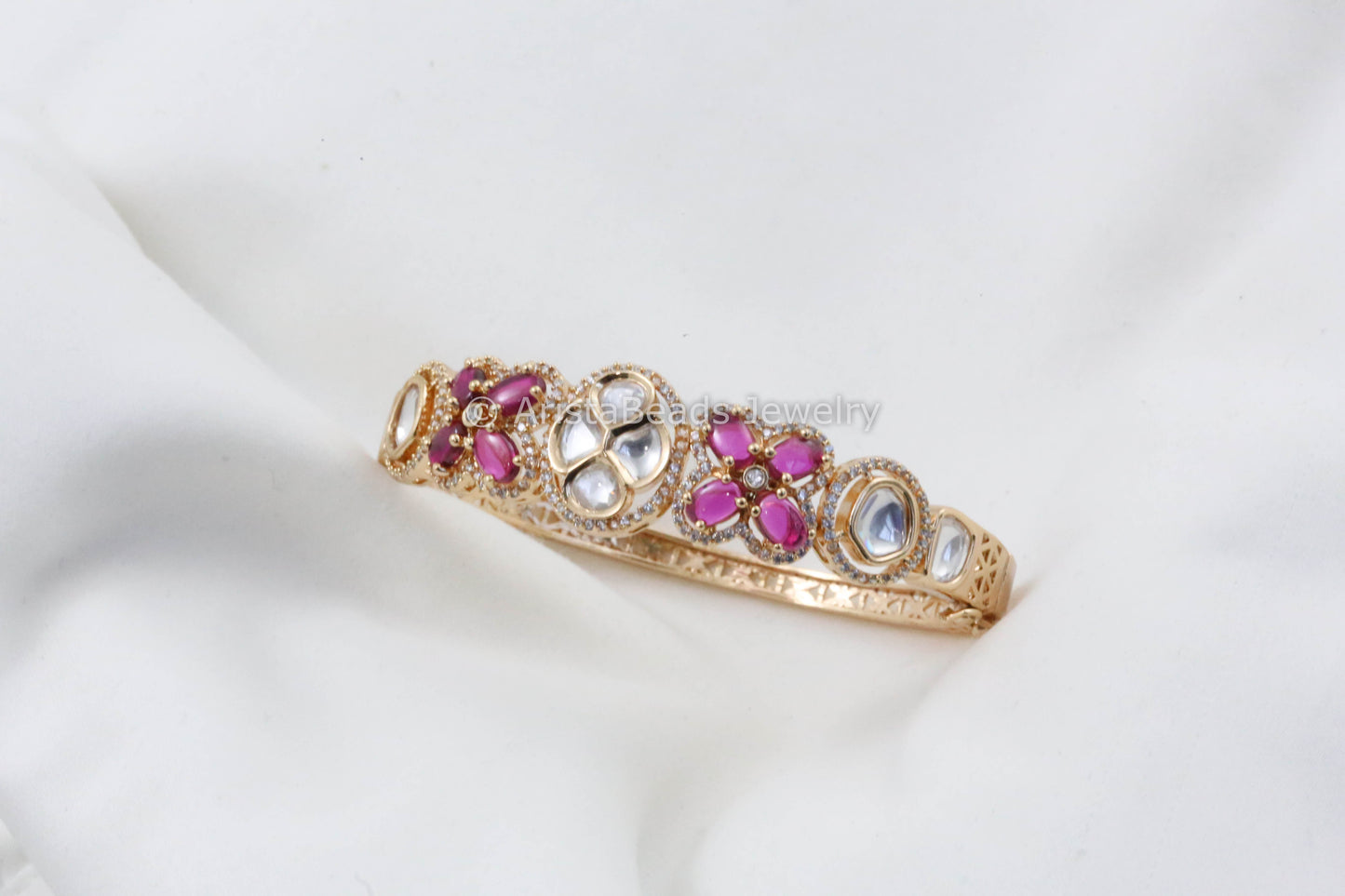Clear & Ruby Uncut Polki and CZ Bracelet (Openable)