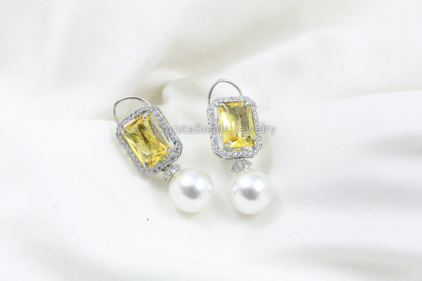 Yellow CZ Pearl Earrings