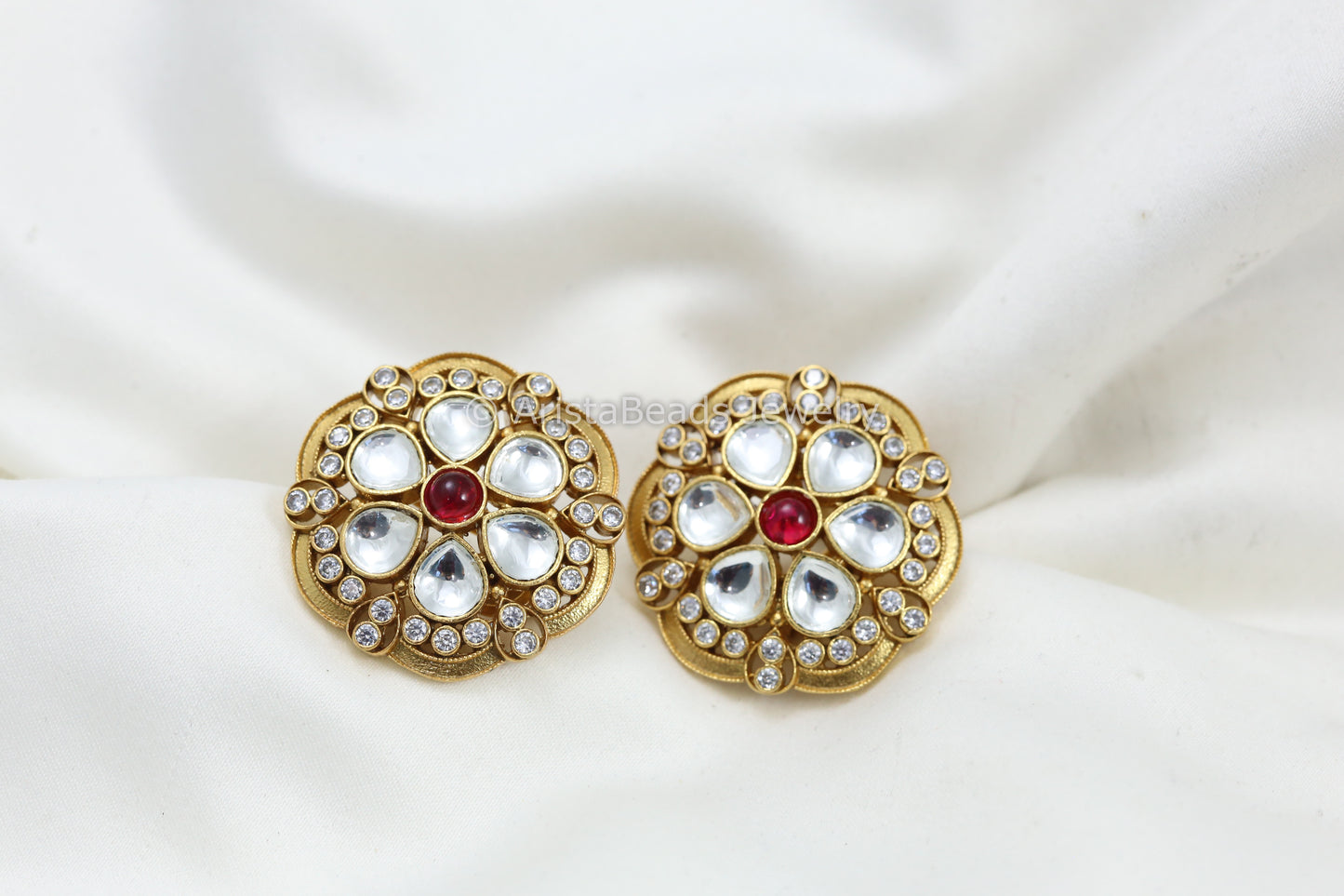 Large Uncut Kundan CZ Studs - Ruby