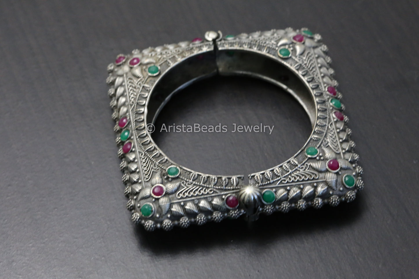 Silver Look Oxidized Square Bangle (Openable) - Multi