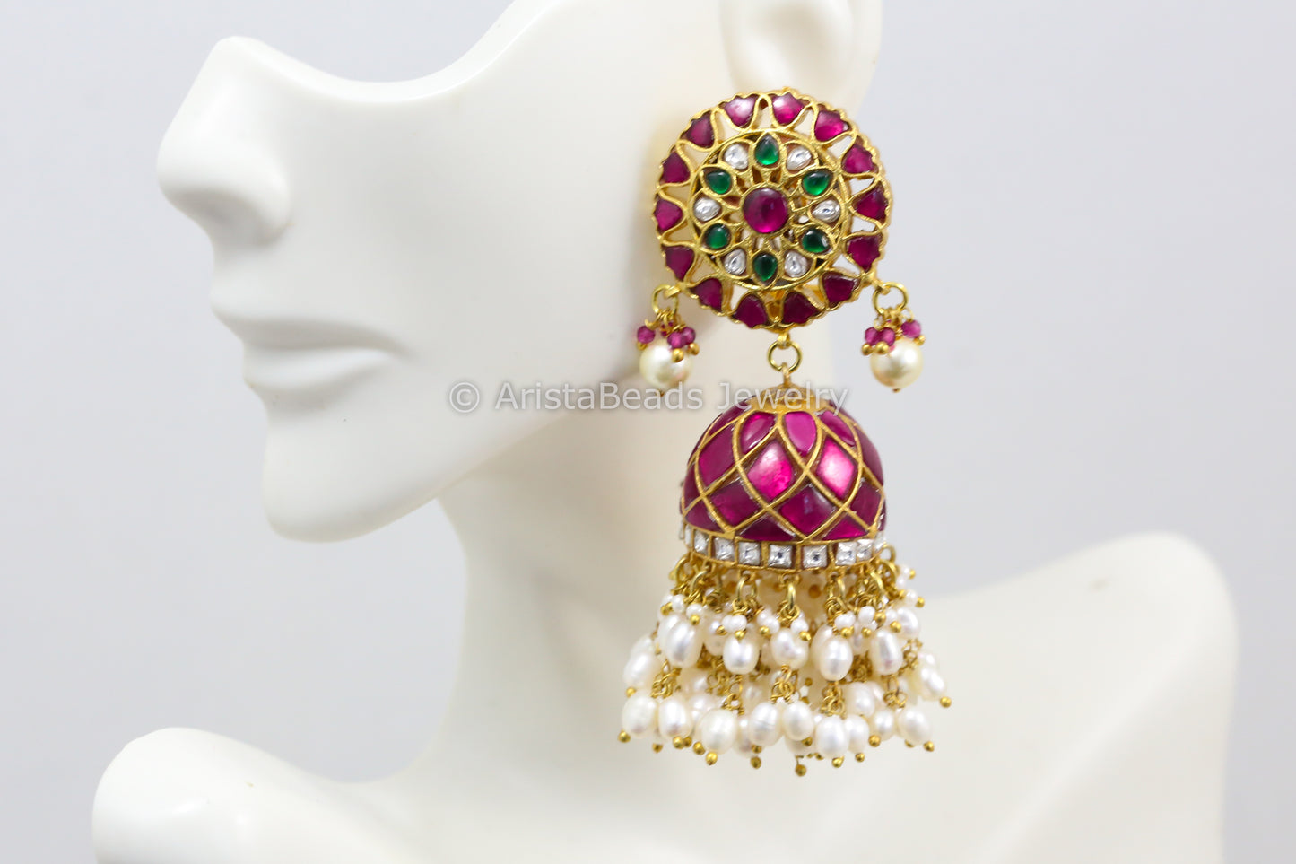 Ruby Jadau Jhumka With Real Pearls