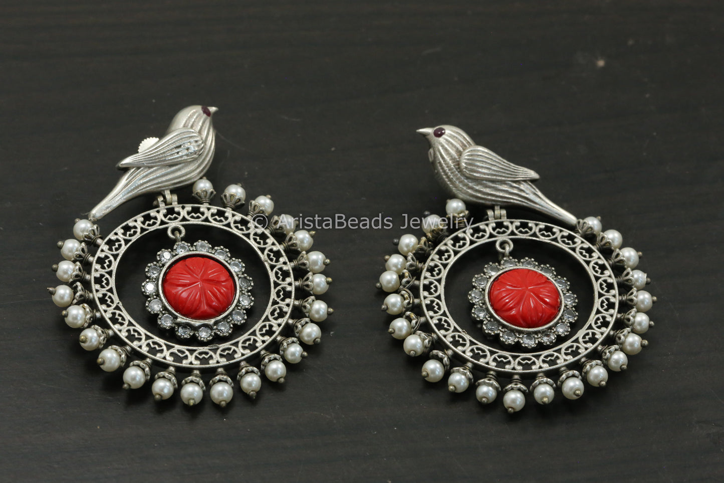 Large Oxidized Chandbaali - Red