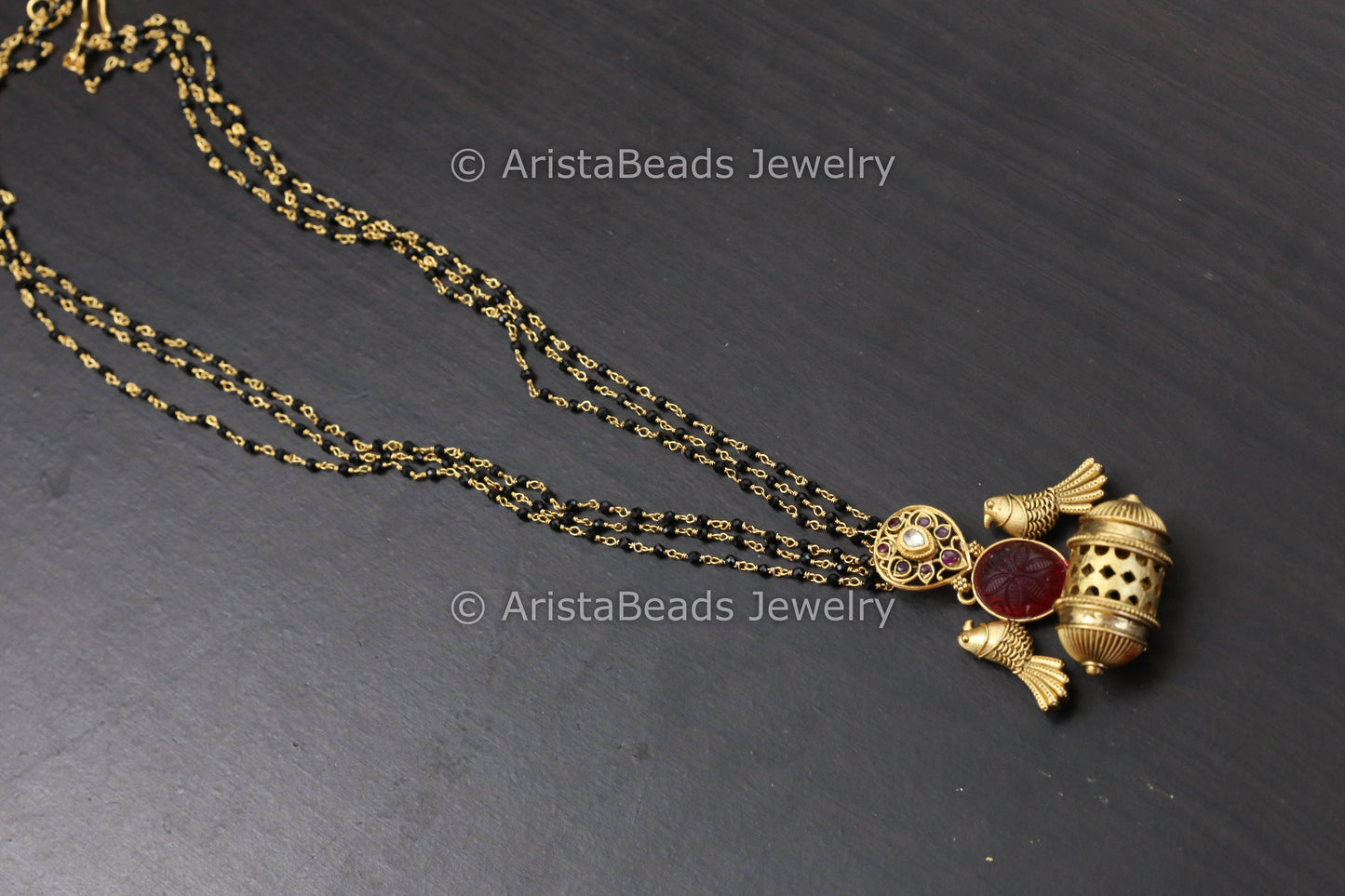 3 Strands Dainty Beaded Pendant Necklace