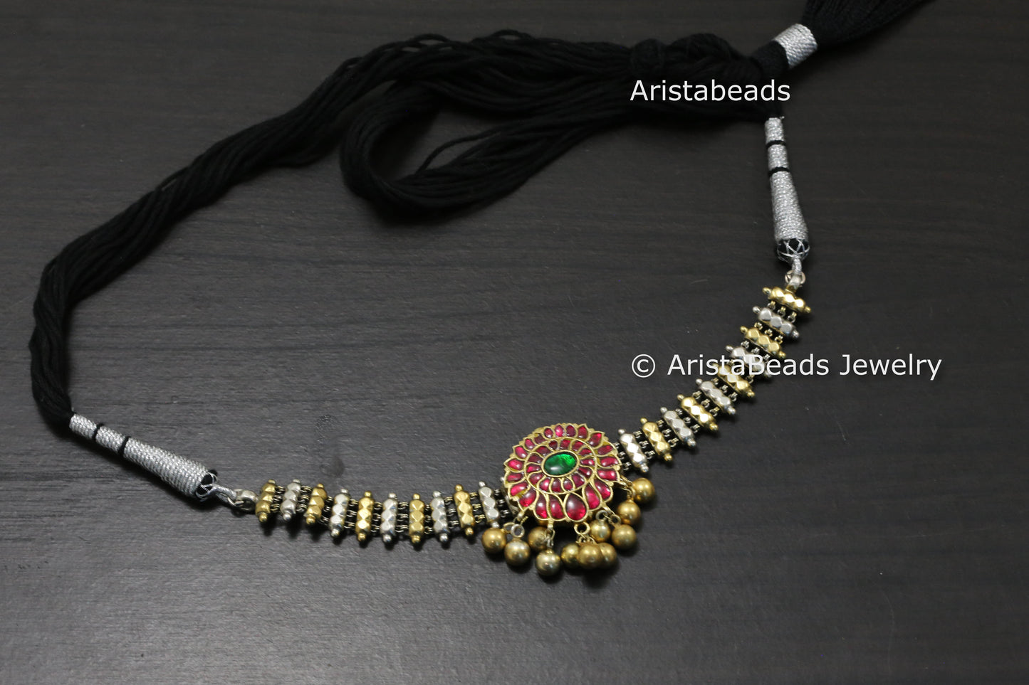 925 Sterling Silver Jadau Kundan Necklace - Ruby