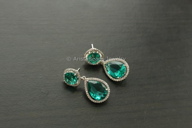 Contemporary Sea Green CZ Earrings