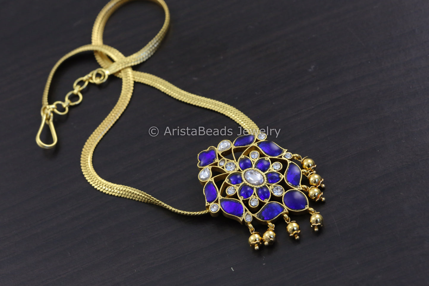 Blue Jadau Kundan Pendant Chain