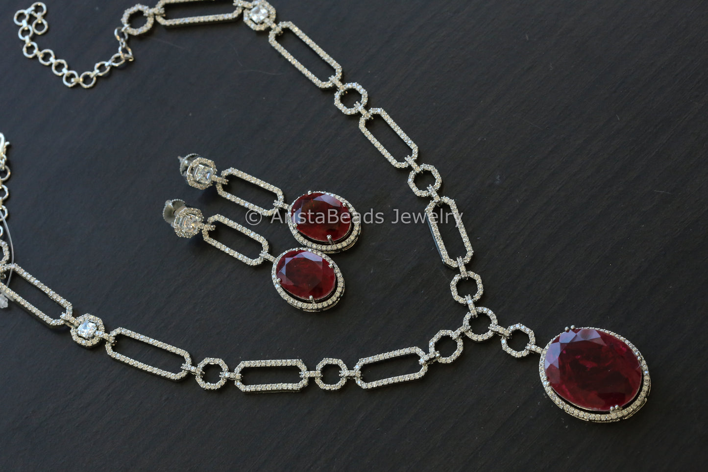 Ruby Doublet & CZ Necklace Set