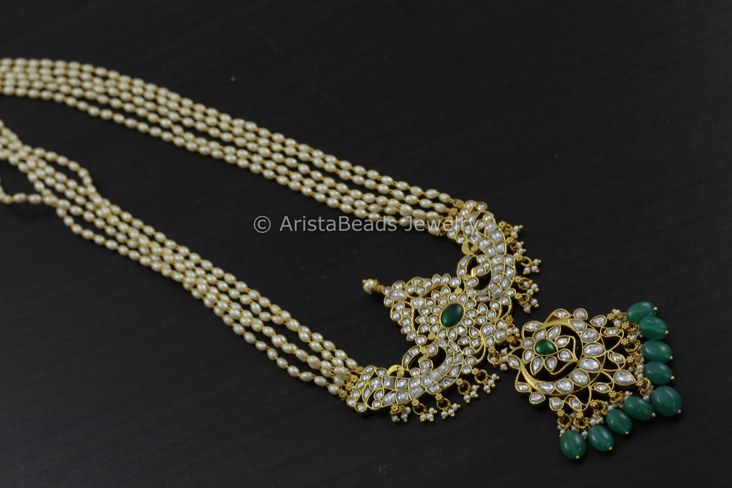 Clear Jadau Kundan Long Haram -Green Drops
