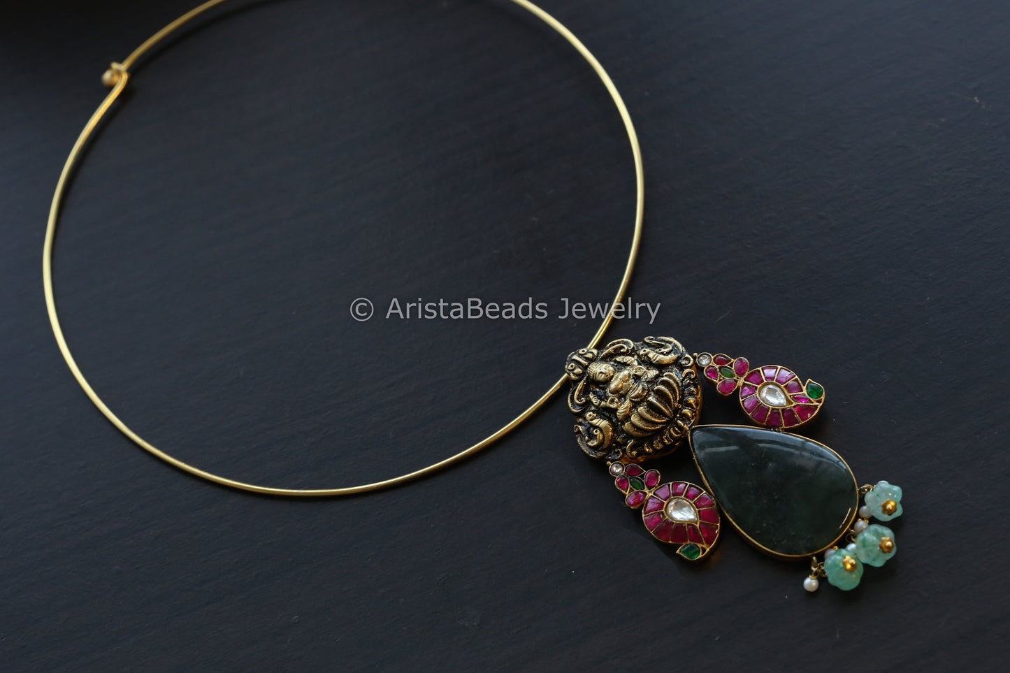 Silver Replica Quartz Jadau Hasli Necklace