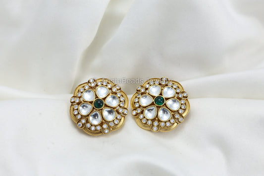 Large Uncut Kundan CZ Studs - Green
