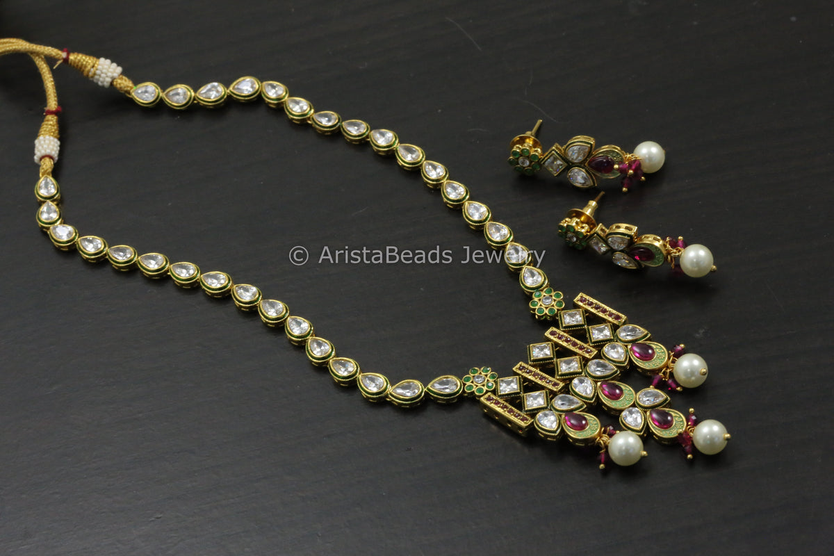Reverse AD, Pota Stones & Enamel Necklace Set