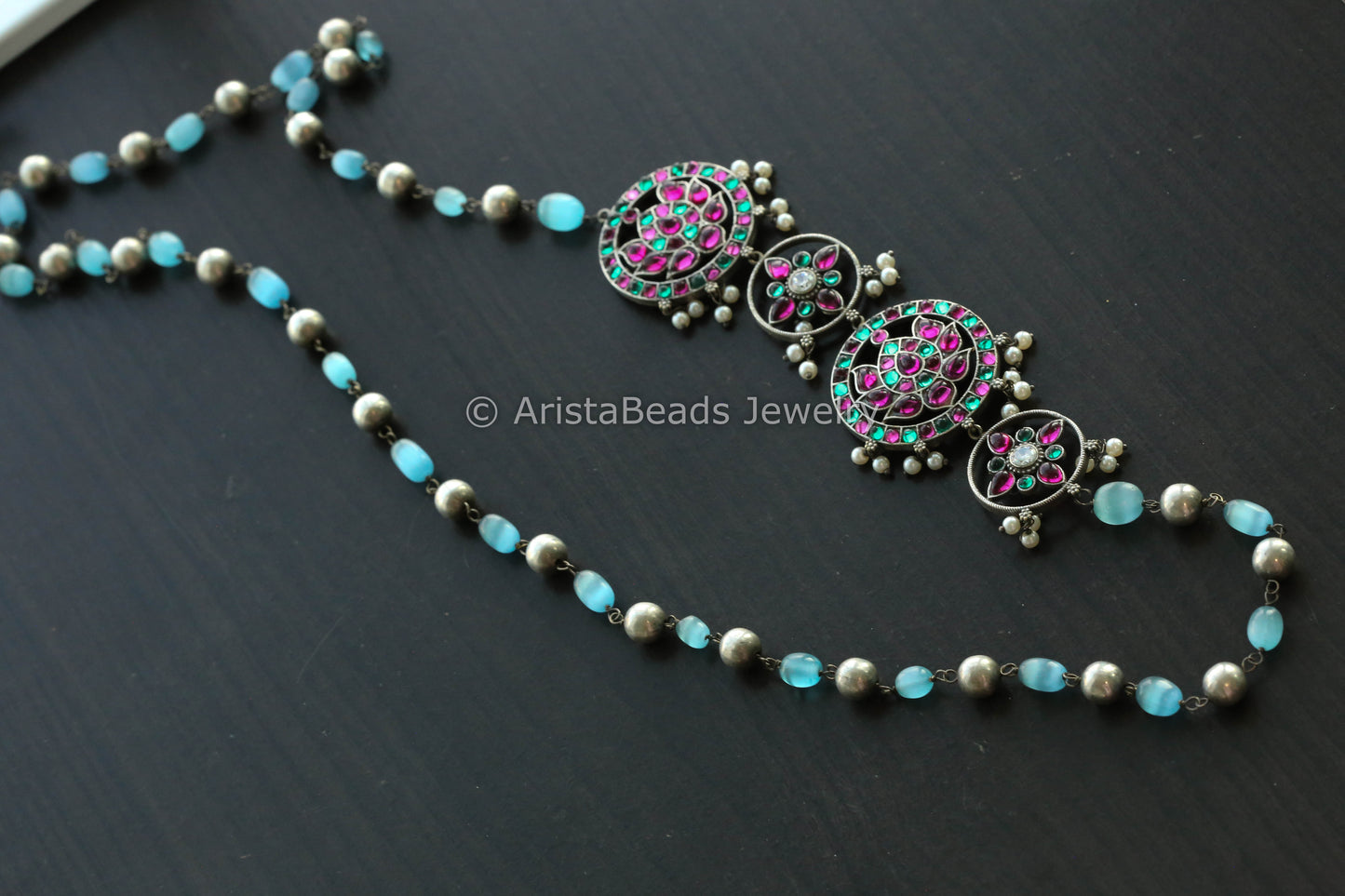 Beaded Side Pendant Mala - Blue