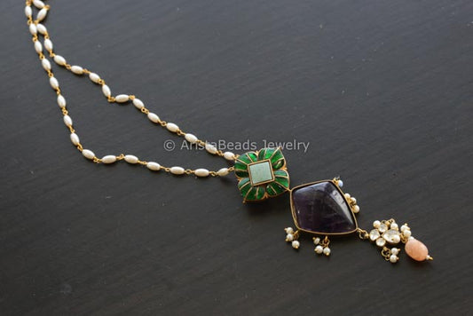 Jadau Kundan Pendant Necklace - Amethyst Cab