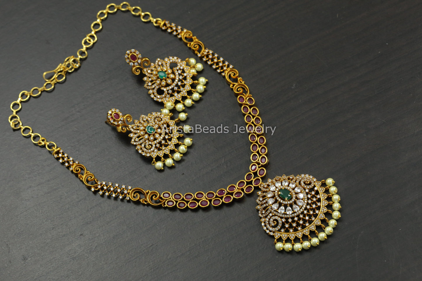 Gram Gold CZ Polki Necklace Set