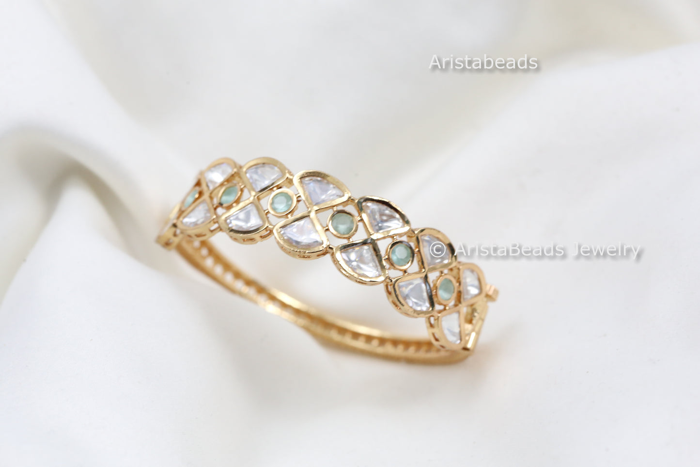 Premium Uncut Polki Bracelet (Openable) - Mint