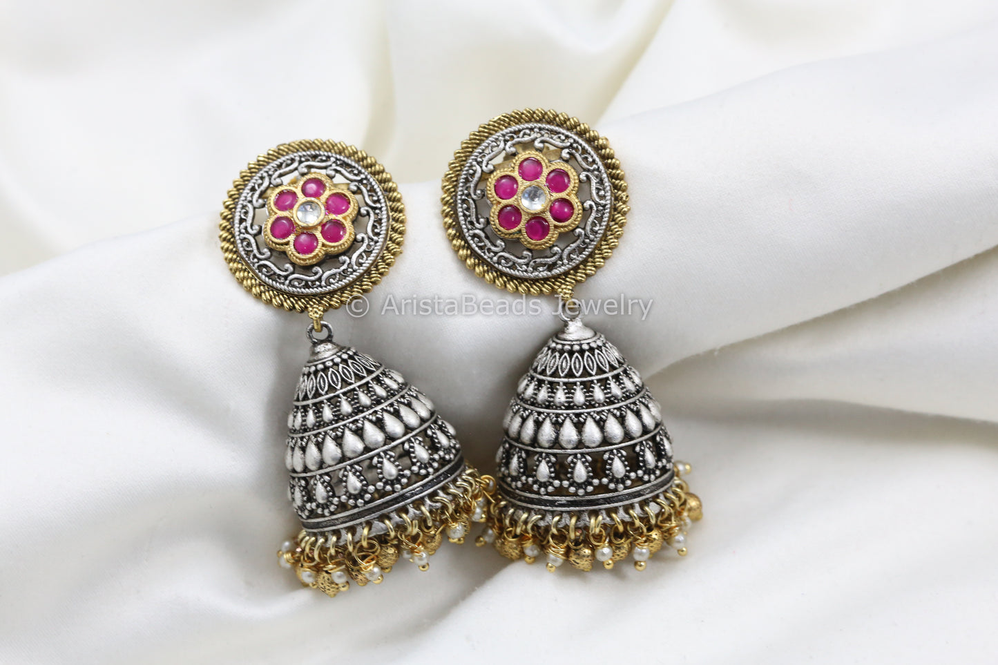 Dual Tone Fusion Jhumka - Ruby