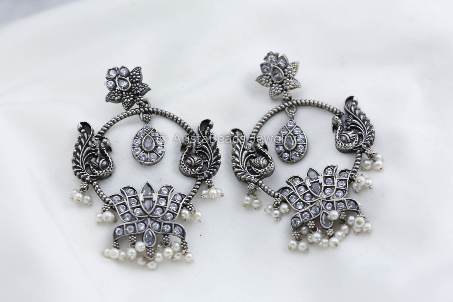 Silver Look Alike Chandbaali - Clear
