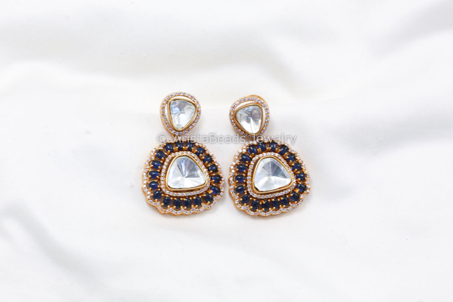 Blue Uncut Kundan& Micro CZ Earrings
