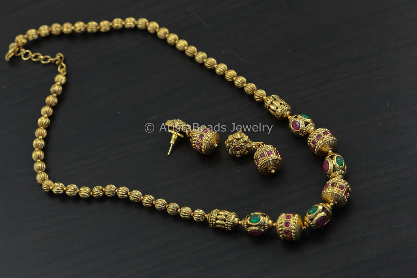 Antique Gold Beaded Necklace Set - Multi