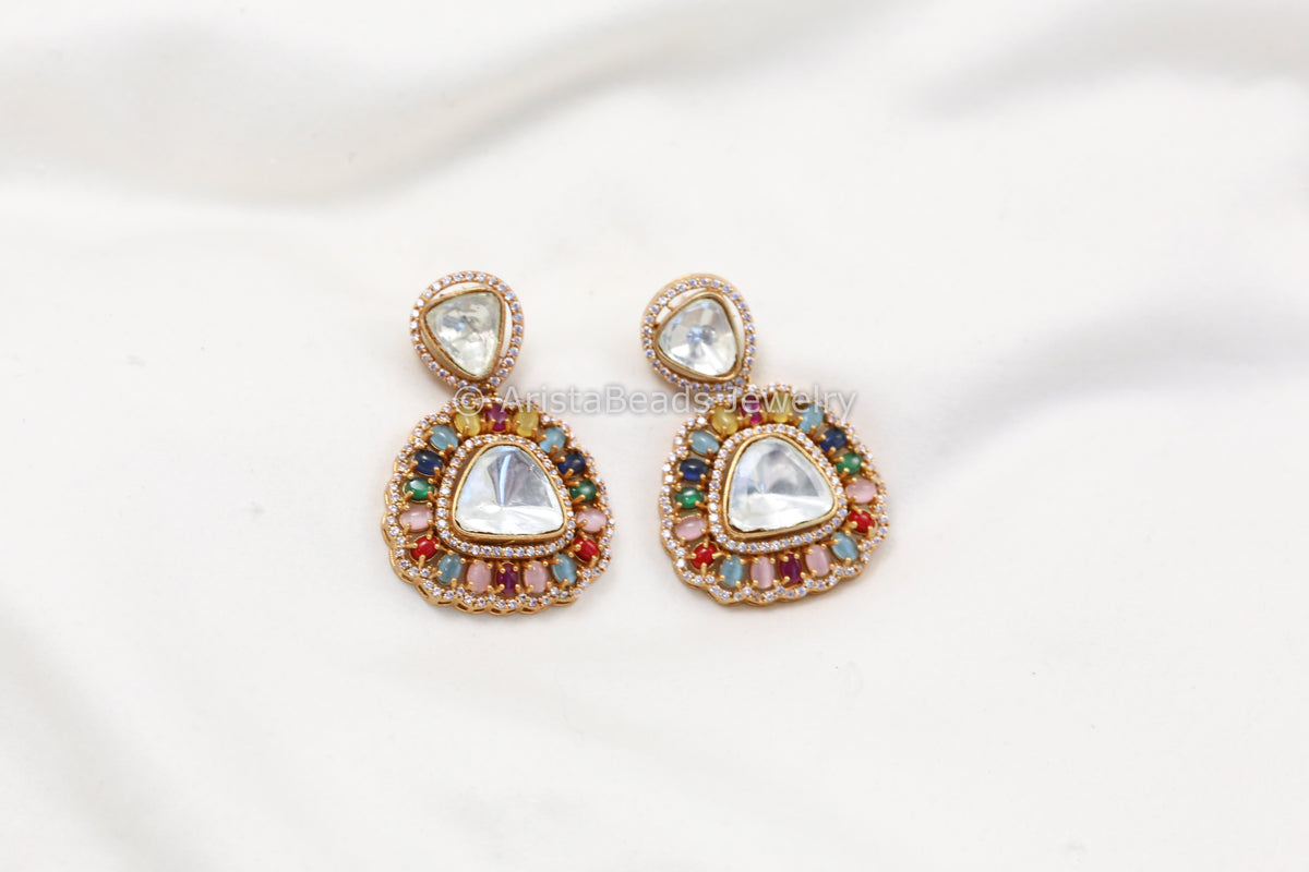 Multicolor Uncut Kundan& Micro CZ Earrings