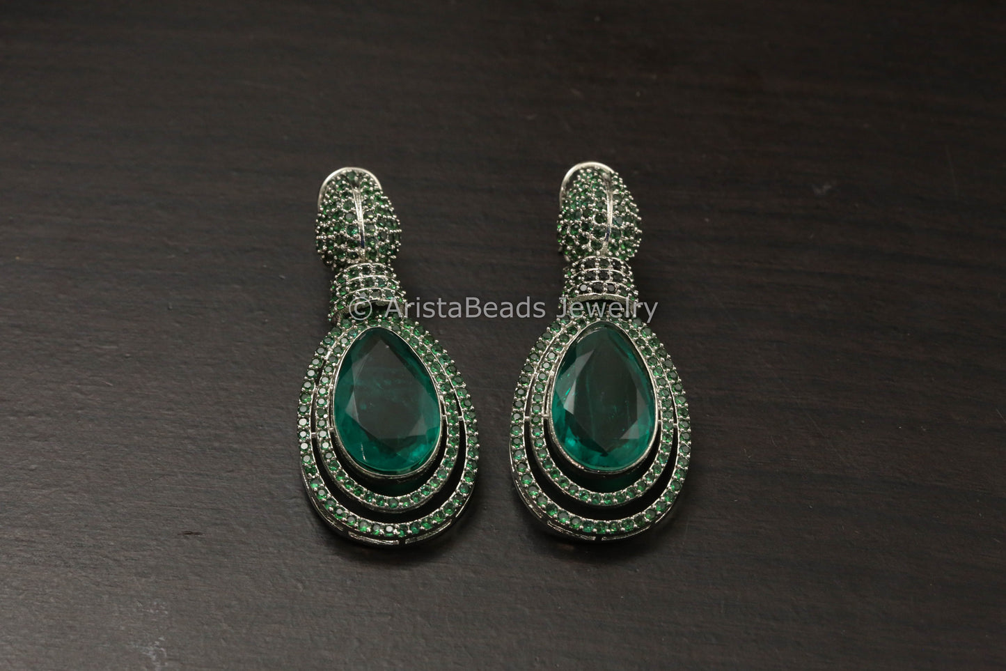 Silver CZ & Doublet Earrings - Green
