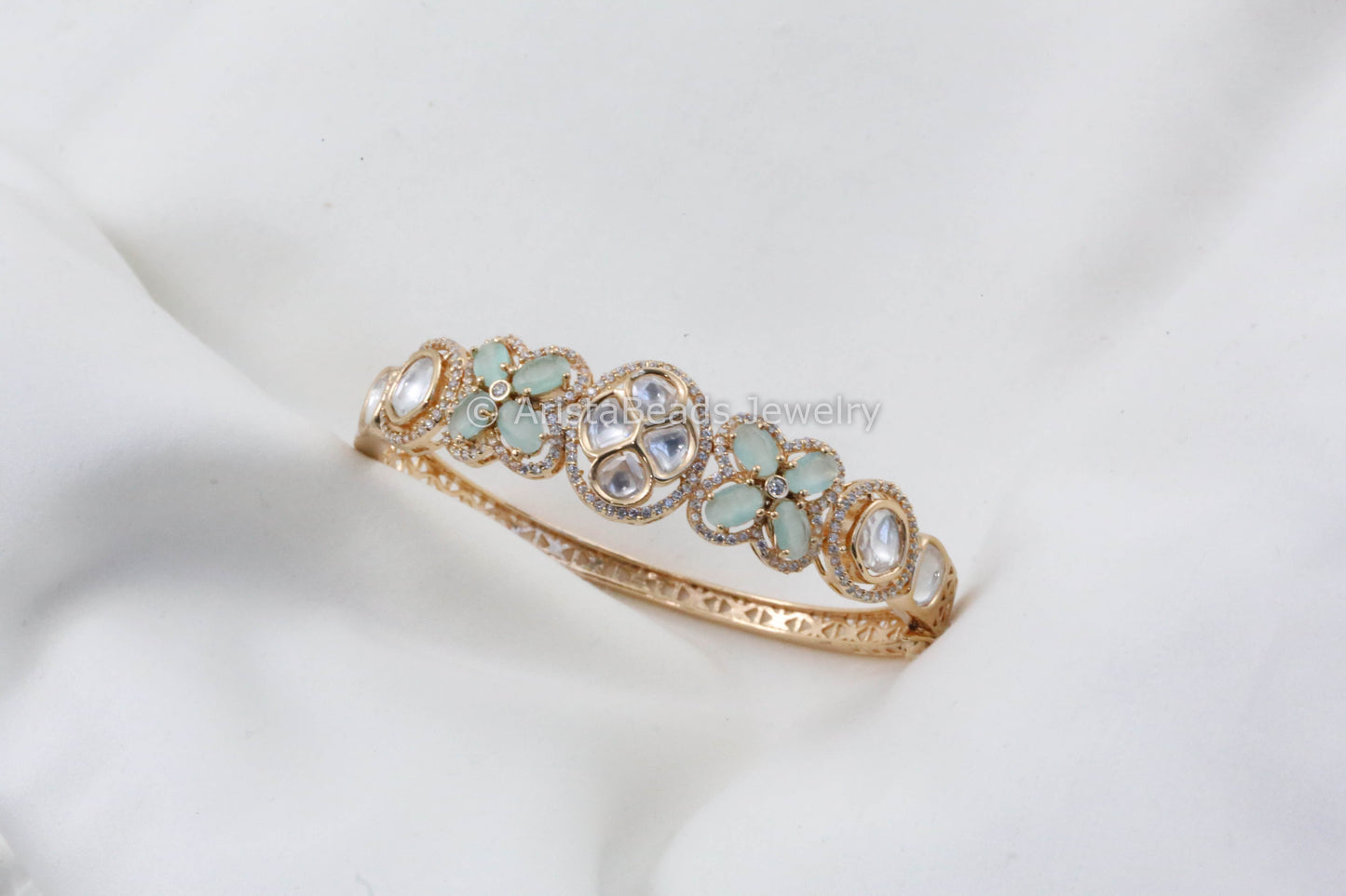 Clear & Mint Uncut Polki and CZ Bracelet (Openable)