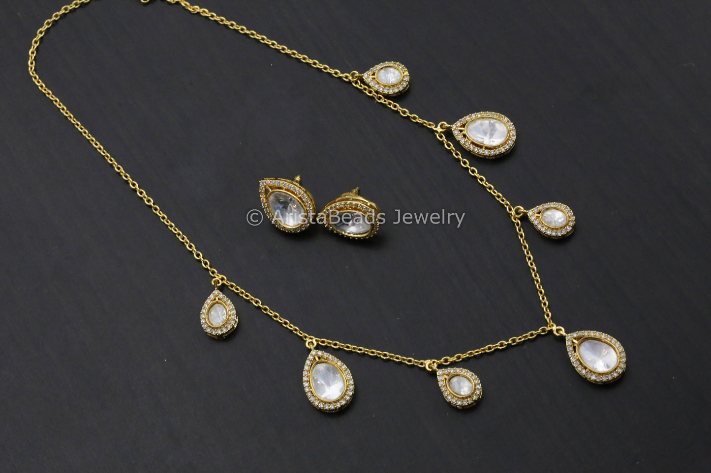 Dainty Kundan Moissanite Polki Necklace Set