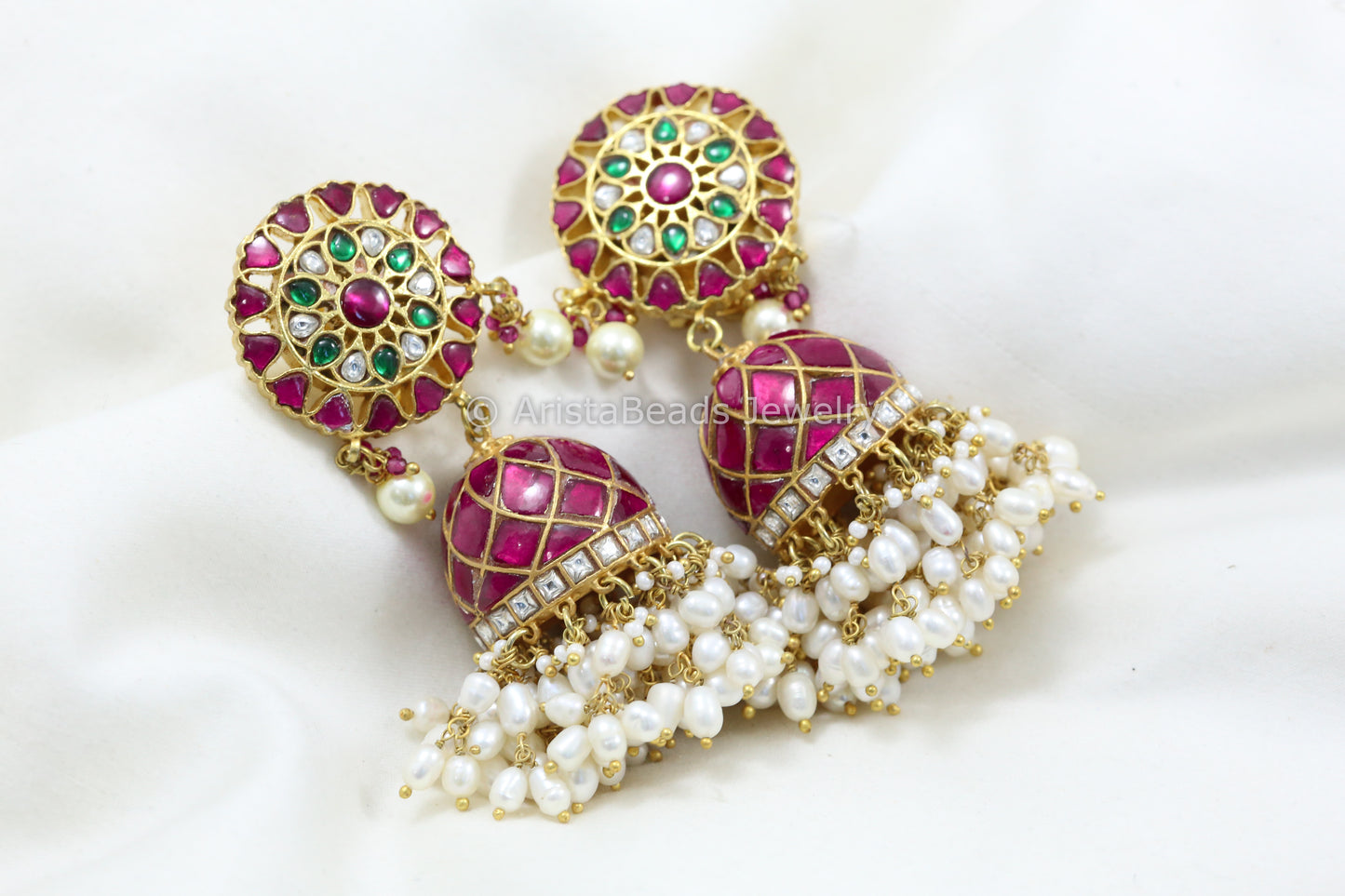 Ruby Jadau Jhumka With Real Pearls