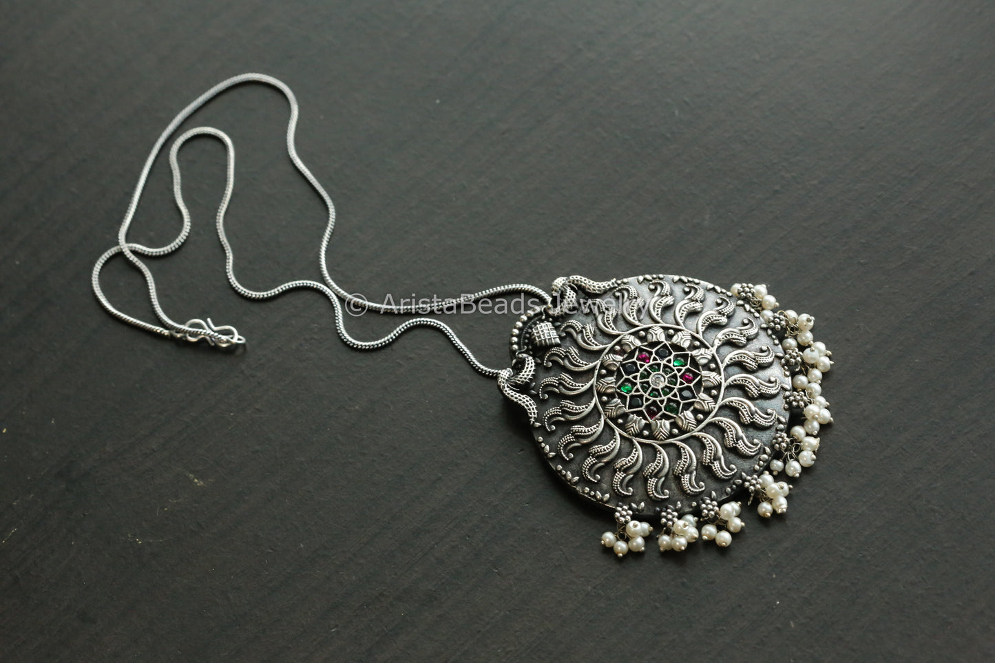 Ruby Green Oxidized Pendant Chain