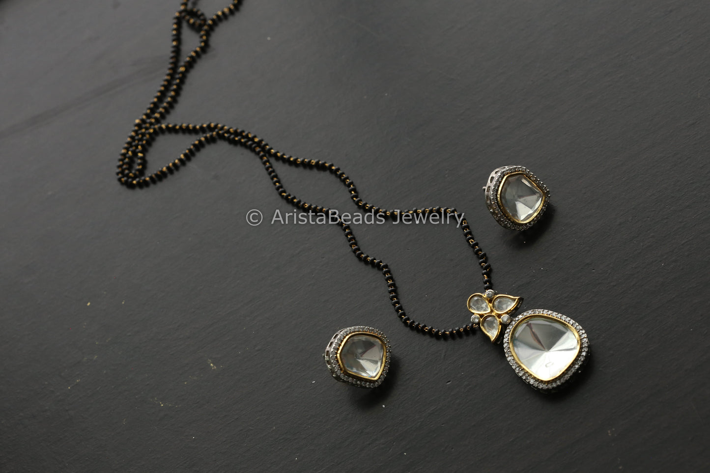 Dainty Uncut Polki & CZ Pendant Set