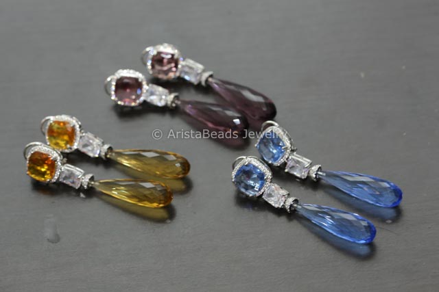 Long CZ Crystal Drops Earrings