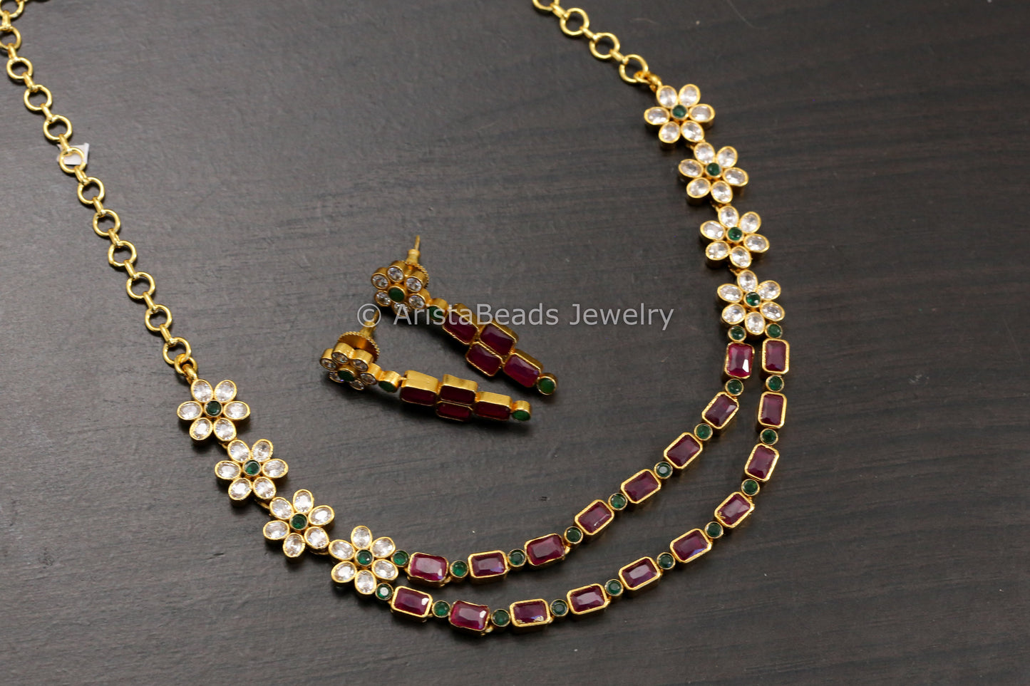 Gram Gold CZ Ruby Green Necklace Set