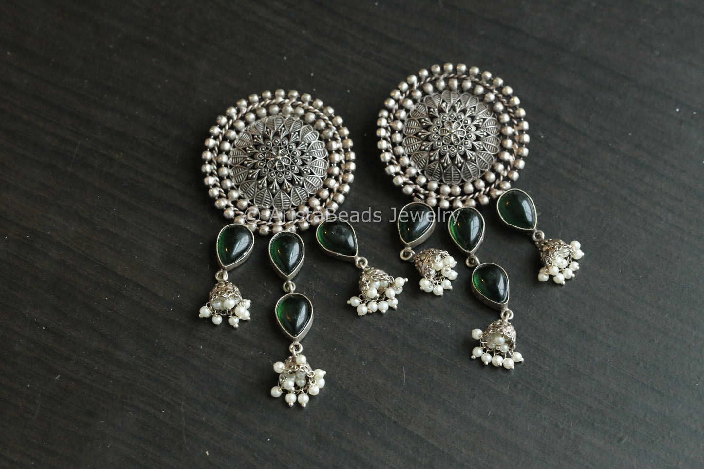 Extra Large Jhumka Earrings - Green