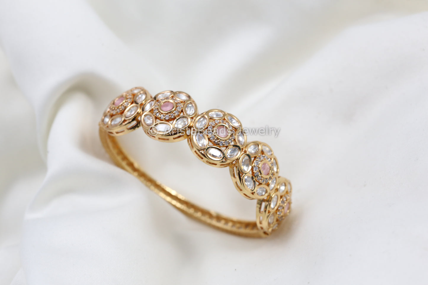 Uncut Polki Pink Bracelet (Openable)