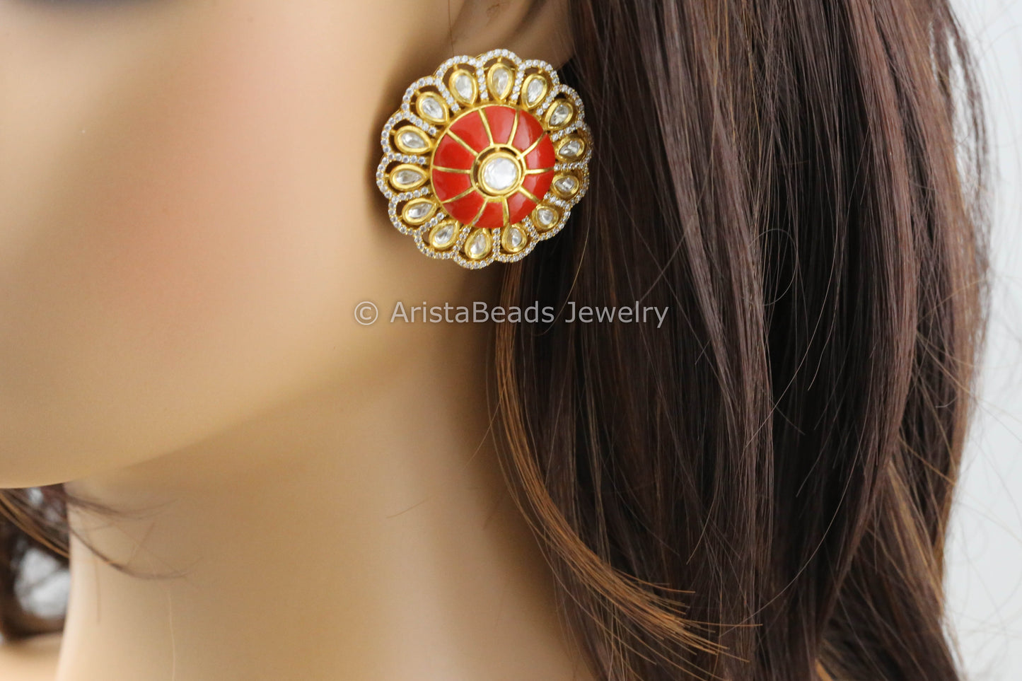 Extra Large Premium Quality Kundan, CZ & Polki Studs